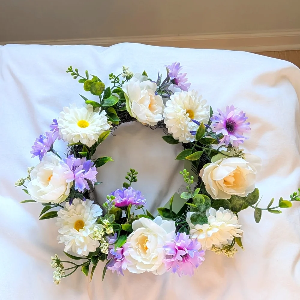 Floral Wreath with White and Purple Flowers